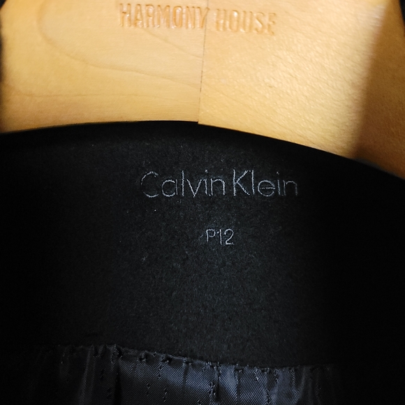 Calvin Klein black wool zip pea coat, sweater detail collar, petite 12 - Picture 8 of 12